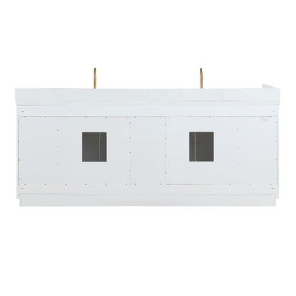 Gavino 84" Double Bathroom Vanity in White with Grain White Engineered Stone Countertop without Mirror