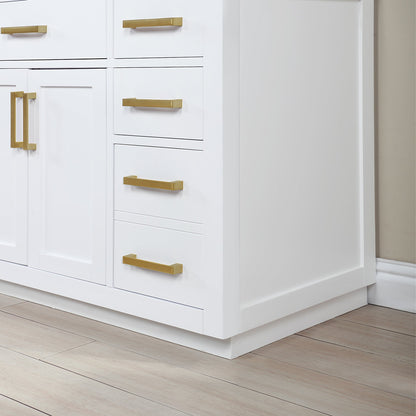 Gavino 84" Double Bathroom Vanity in White with Grain White Engineered Stone Countertop with Mirror