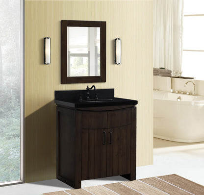 30" Single Sink Vanity Rustic Wood Finish in Black Granite Top
