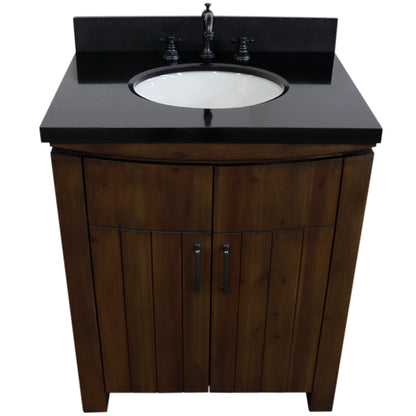 30" Single Sink Vanity Rustic Wood Finish in Black Granite Top