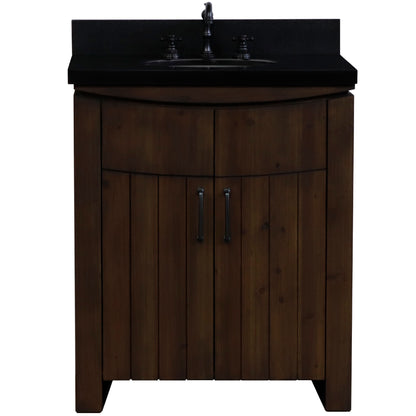 30" Single Sink Vanity Rustic Wood Finish in Black Granite Top