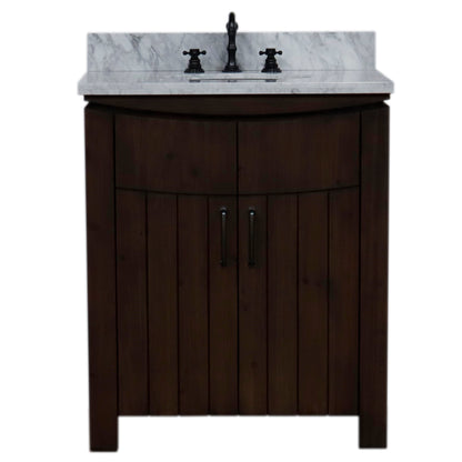 30" Single Sink Vanity Rustic Wood Finish in White marble Top