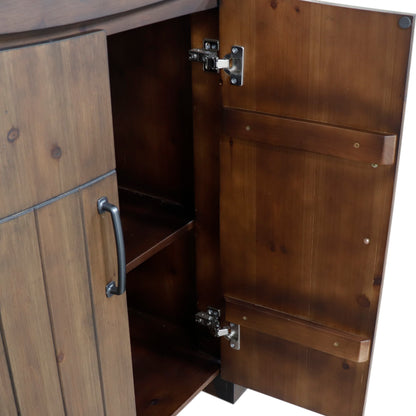 30" Single Sink Vanity Rustic Wood Finish in White marble Top