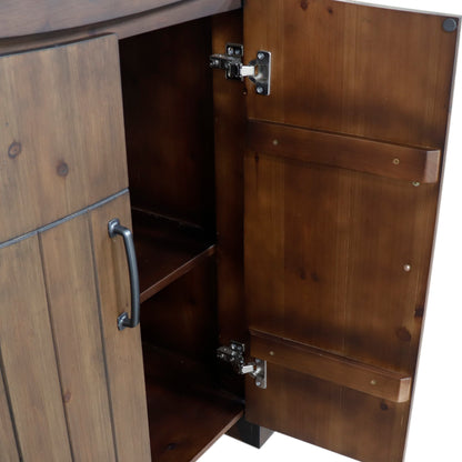 30" Single Sink Vanity Rustic Wood Finish in White marble Top