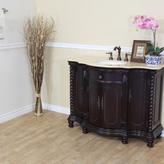 48" Single sink vanity wood dark mahogany creama marfil
