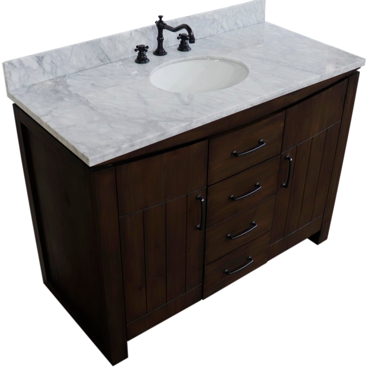 48" Single Sink Vanity Rustic Wood Finish in White marble Top