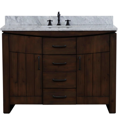 48" Single Sink Vanity Rustic Wood Finish in White marble Top