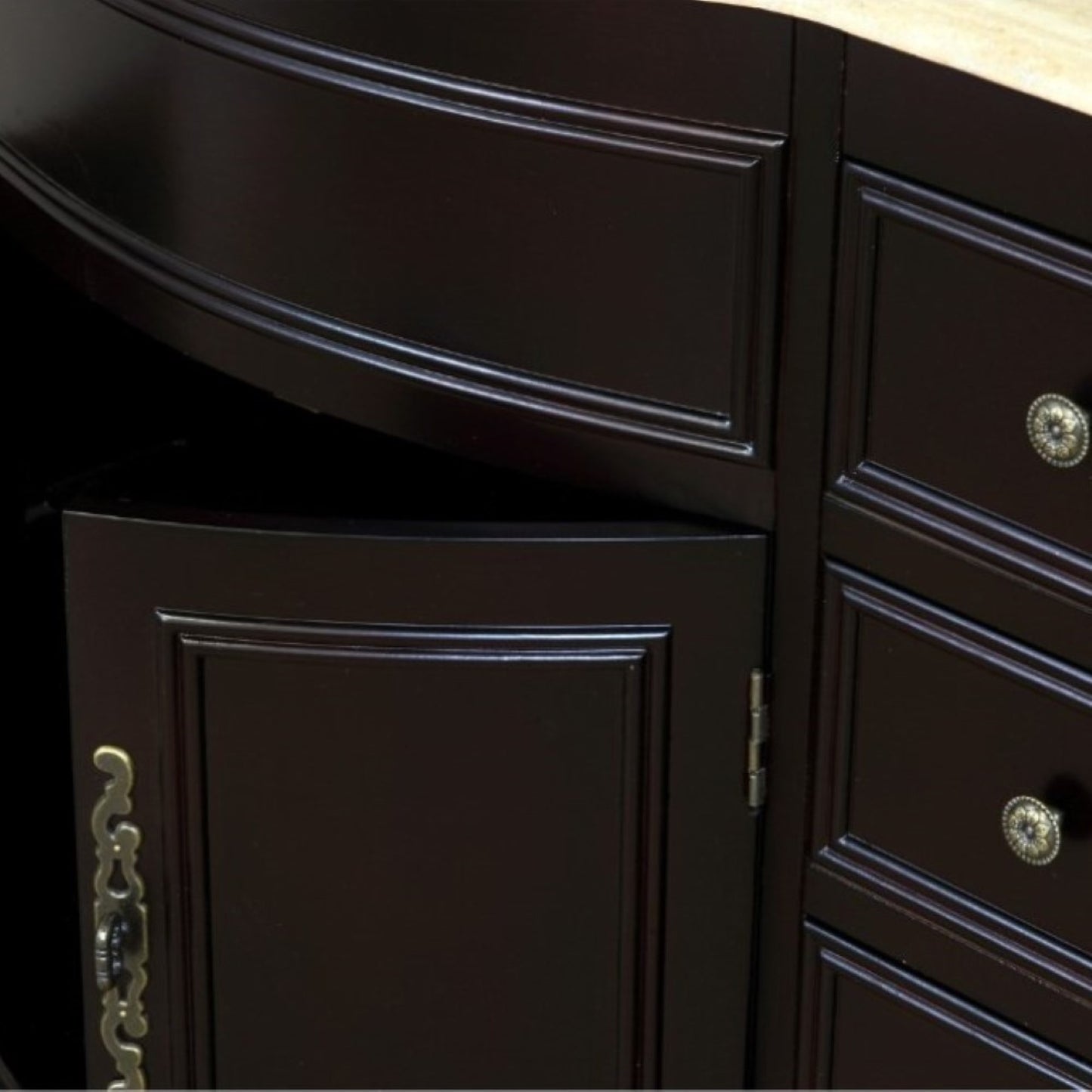 62" Double sink vanity dark mahogany Travertine