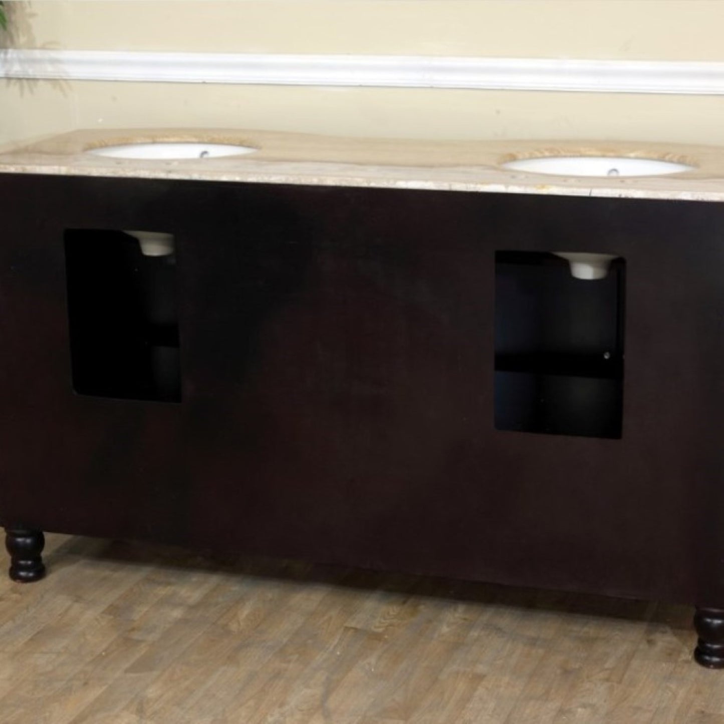 62" Double sink vanity dark mahogany Travertine