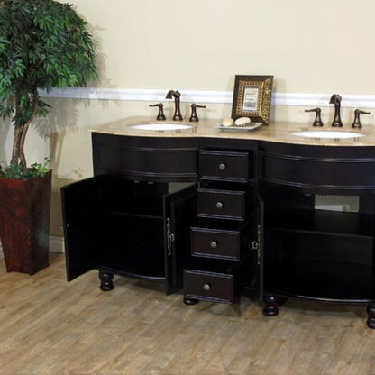 62" Double sink vanity dark mahogany Travertine