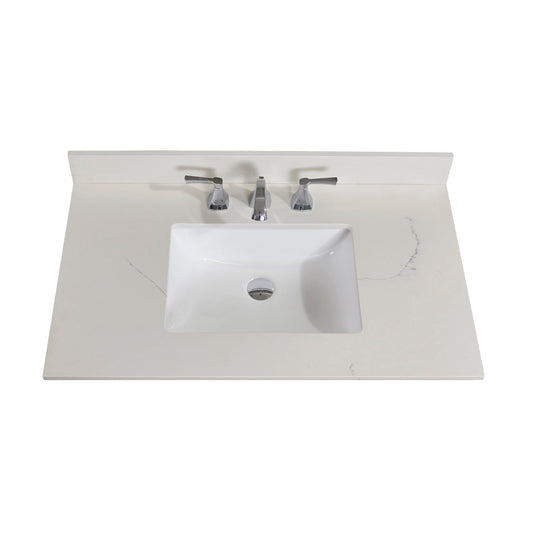 37"  Composite Stone Vanity Top in Milano White with White Sink