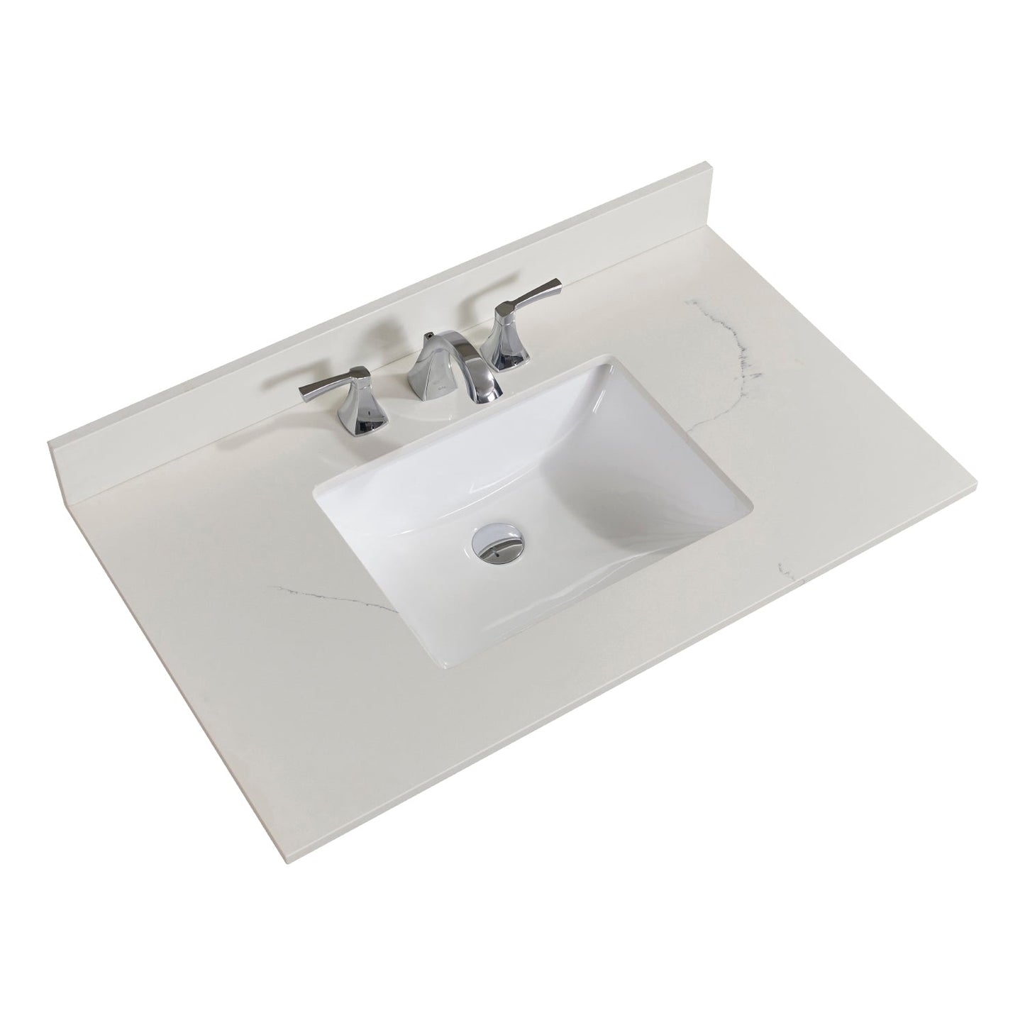37"  Composite Stone Vanity Top in Milano White with White Sink