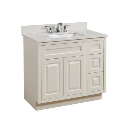 37"  Composite Stone Vanity Top in Milano White with White Sink