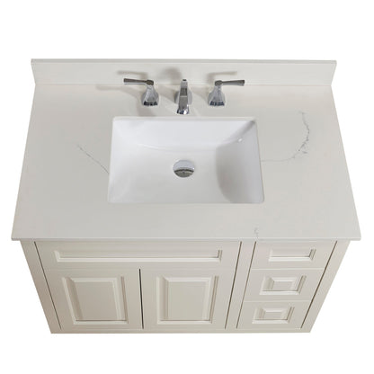 37"  Composite Stone Vanity Top in Milano White with White Sink