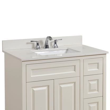 37"  Composite Stone Vanity Top in Milano White with White Sink
