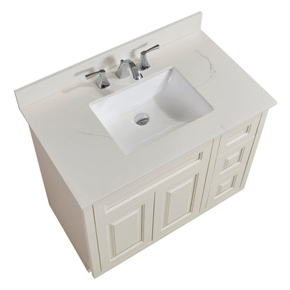 37"  Composite Stone Vanity Top in Milano White with White Sink