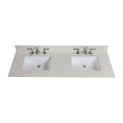 61"  Composite Stone Vanity Top in Milano White with White Sink