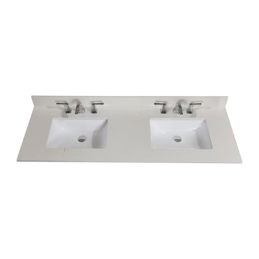 61"  Composite Stone Vanity Top in Milano White with White Sink