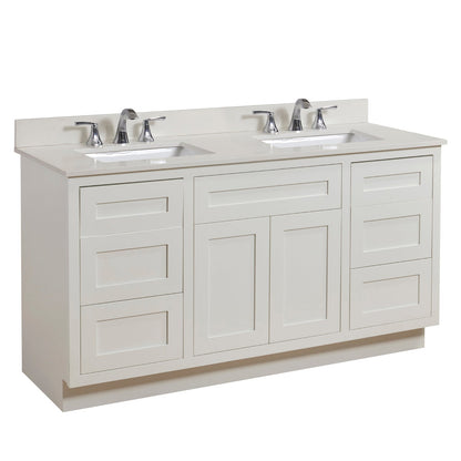 61"  Composite Stone Vanity Top in Milano White with White Sink