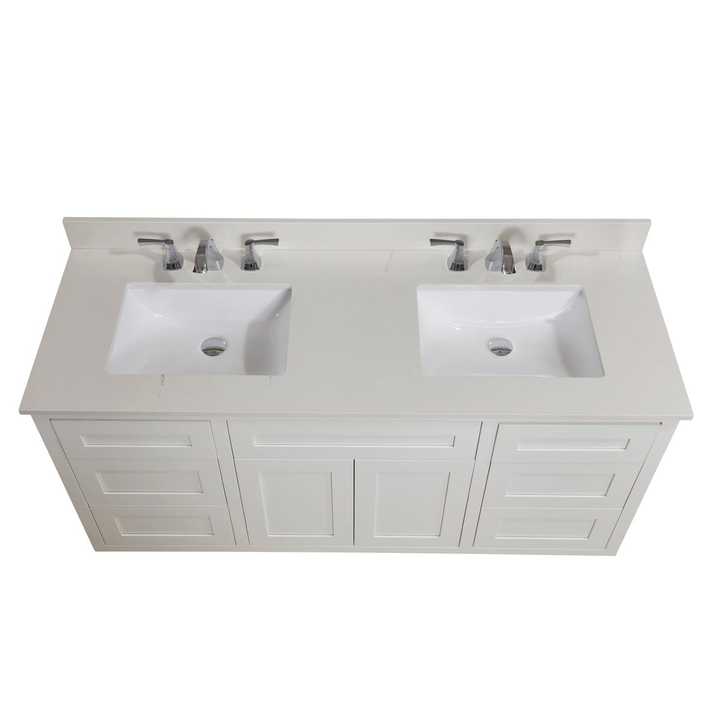 61"  Composite Stone Vanity Top in Milano White with White Sink