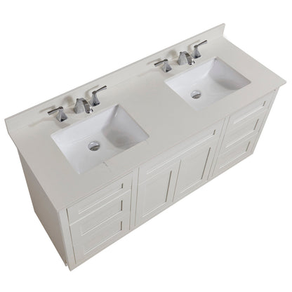 61"  Composite Stone Vanity Top in Milano White with White Sink