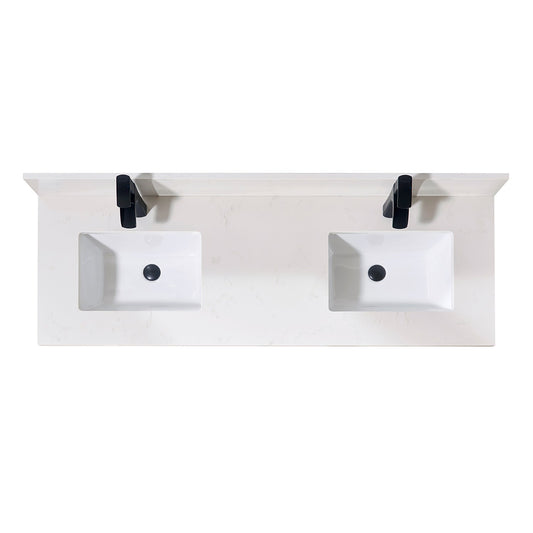 61"  Composite Stone Vanity Top in Milano White with White Sink