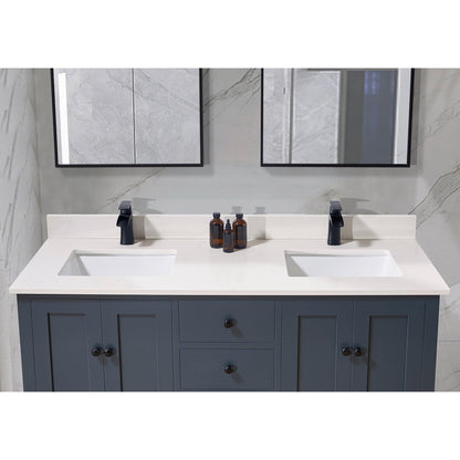 61"  Composite Stone Vanity Top in Milano White with White Sink