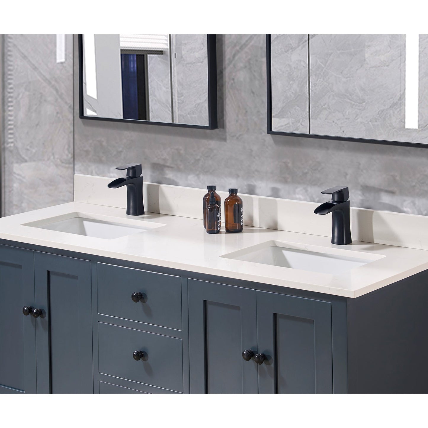 61"  Composite Stone Vanity Top in Milano White with White Sink