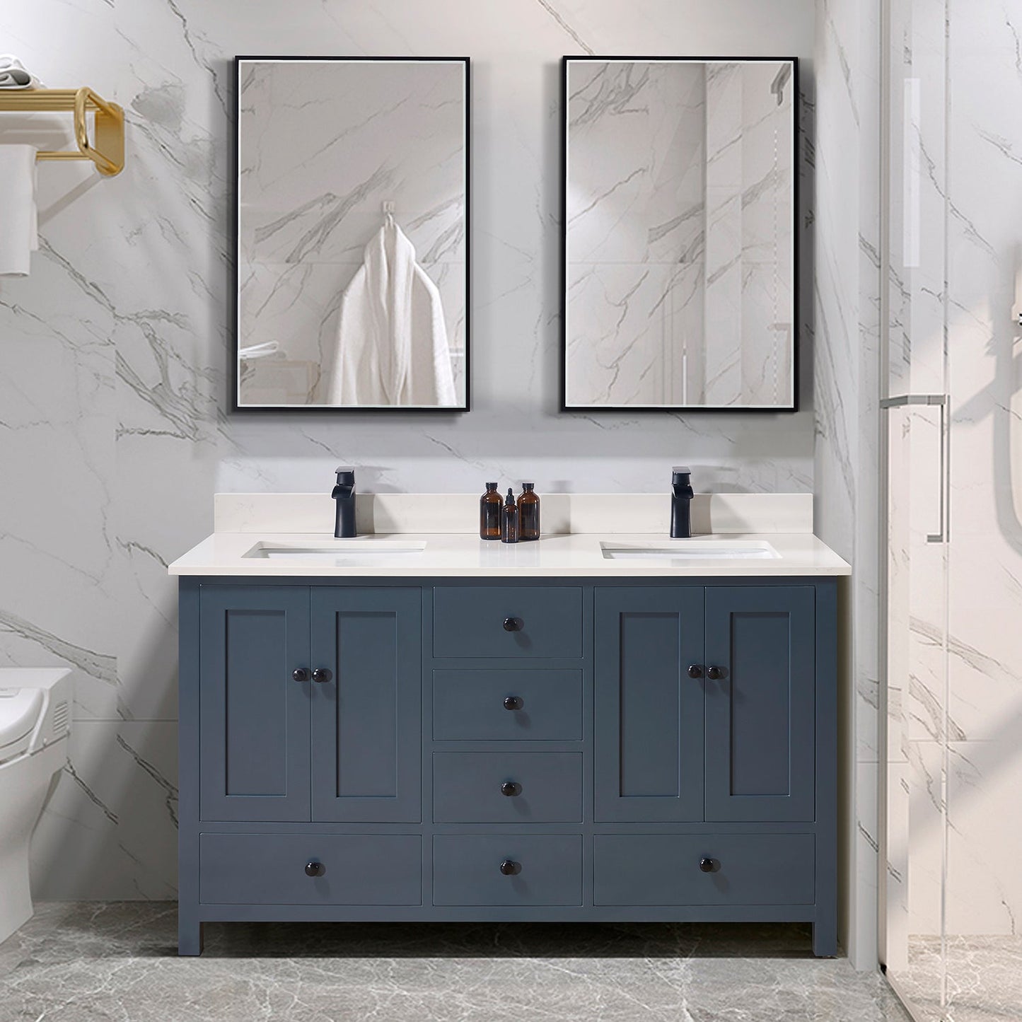 61"  Composite Stone Vanity Top in Milano White with White Sink