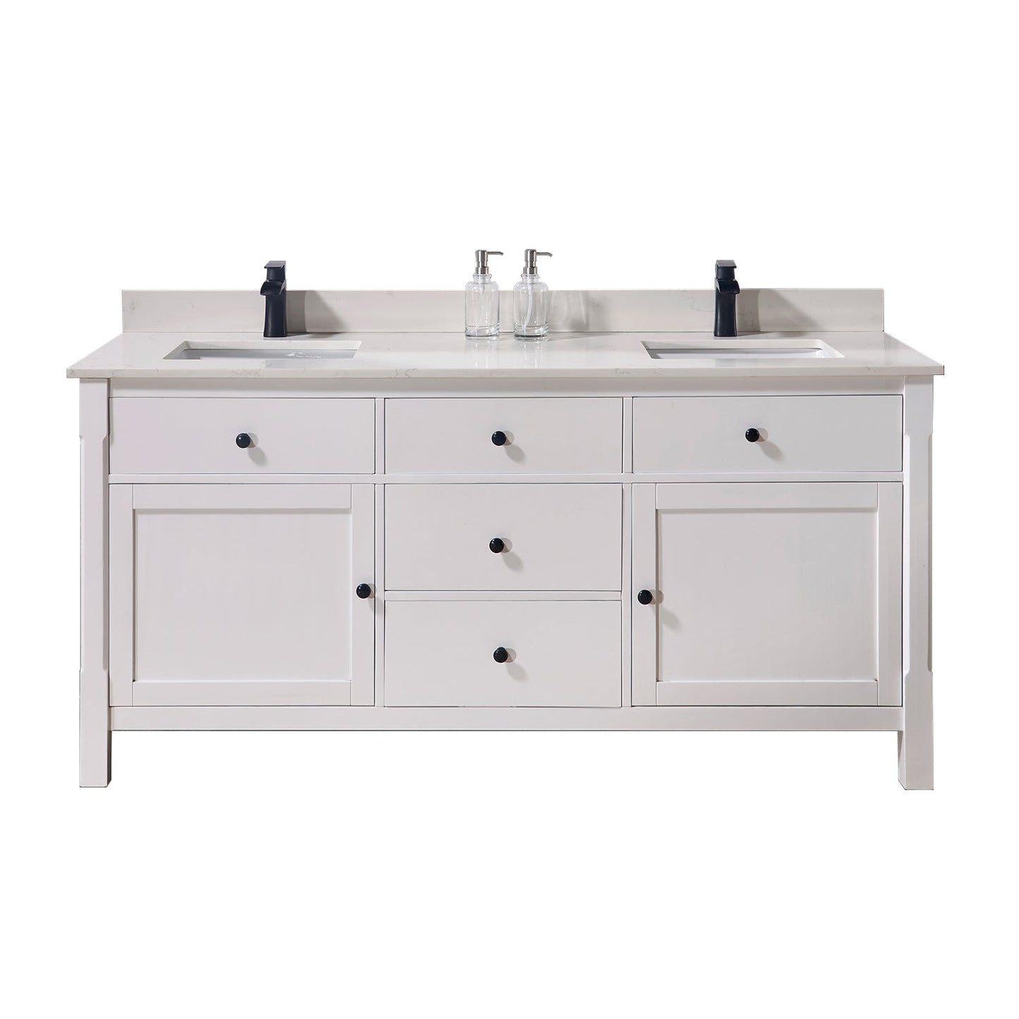 73"  Composite Stone Vanity Top in Milano White with White Sink