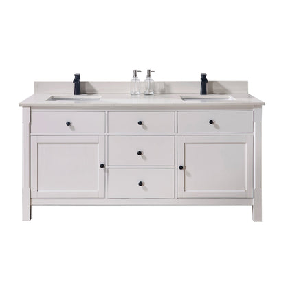 73"  Composite Stone Vanity Top in Milano White with White Sink