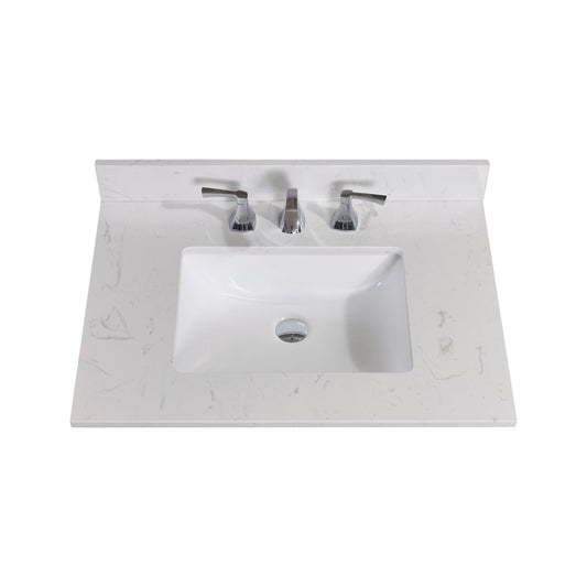 31"  Composite Stone Vanity Top in Jazz White with White Sink
