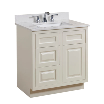 31"  Composite Stone Vanity Top in Jazz White with White Sink