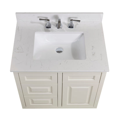 31"  Composite Stone Vanity Top in Jazz White with White Sink