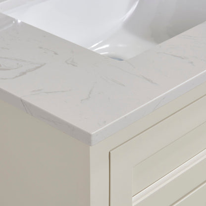 31"  Composite Stone Vanity Top in Jazz White with White Sink