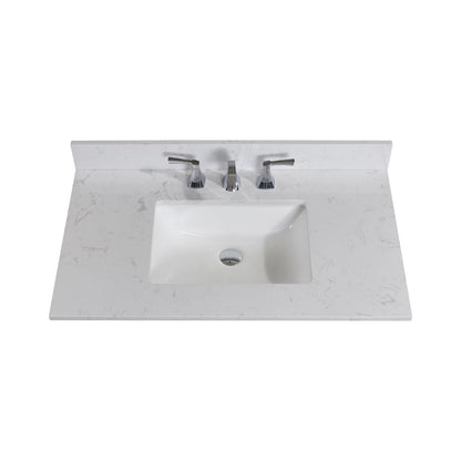 37"  Composite Stone Vanity Top in Jazz White with White Sink