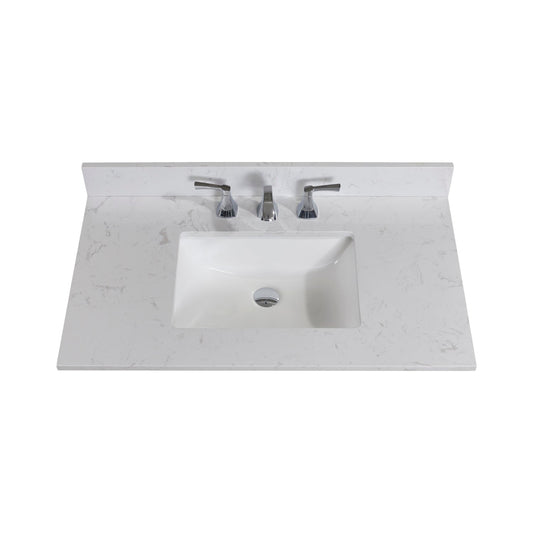 37"  Composite Stone Vanity Top in Jazz White with White Sink