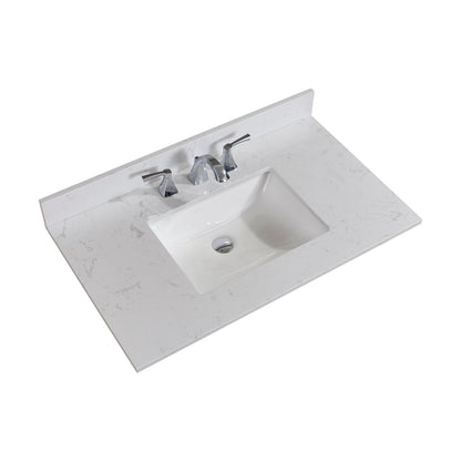 37"  Composite Stone Vanity Top in Jazz White with White Sink