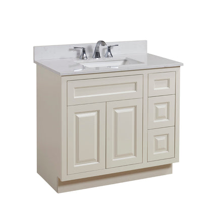 37"  Composite Stone Vanity Top in Jazz White with White Sink