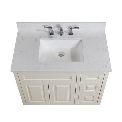 37"  Composite Stone Vanity Top in Jazz White with White Sink
