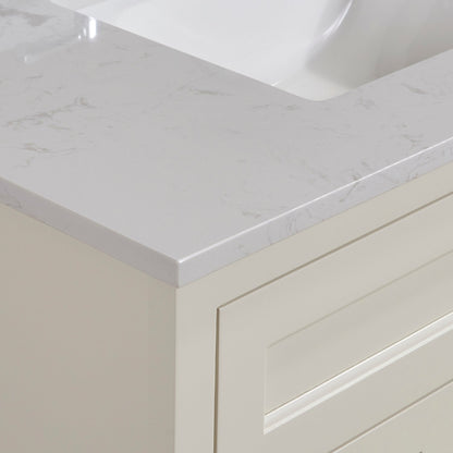 37"  Composite Stone Vanity Top in Jazz White with White Sink