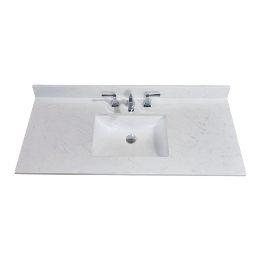 49"  Composite Stone Vanity Top in Jazz White with White Sink