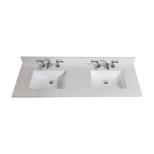 61"  Composite Stone Vanity Top in Jazz White with White Sink