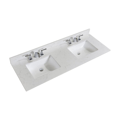 61"  Composite Stone Vanity Top in Jazz White with White Sink
