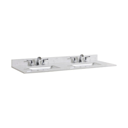 61"  Composite Stone Vanity Top in Jazz White with White Sink