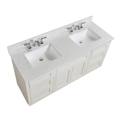 61"  Composite Stone Vanity Top in Jazz White with White Sink