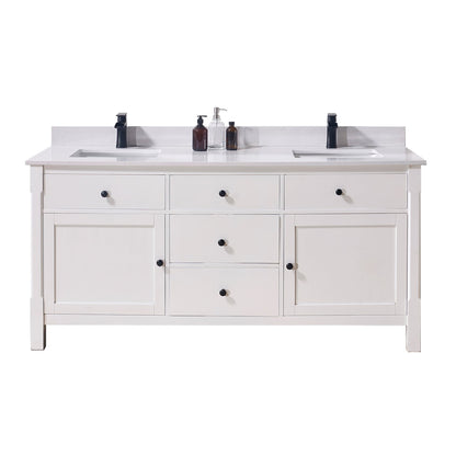 73"  Composite Stone Vanity Top in Jazz White with White Sink