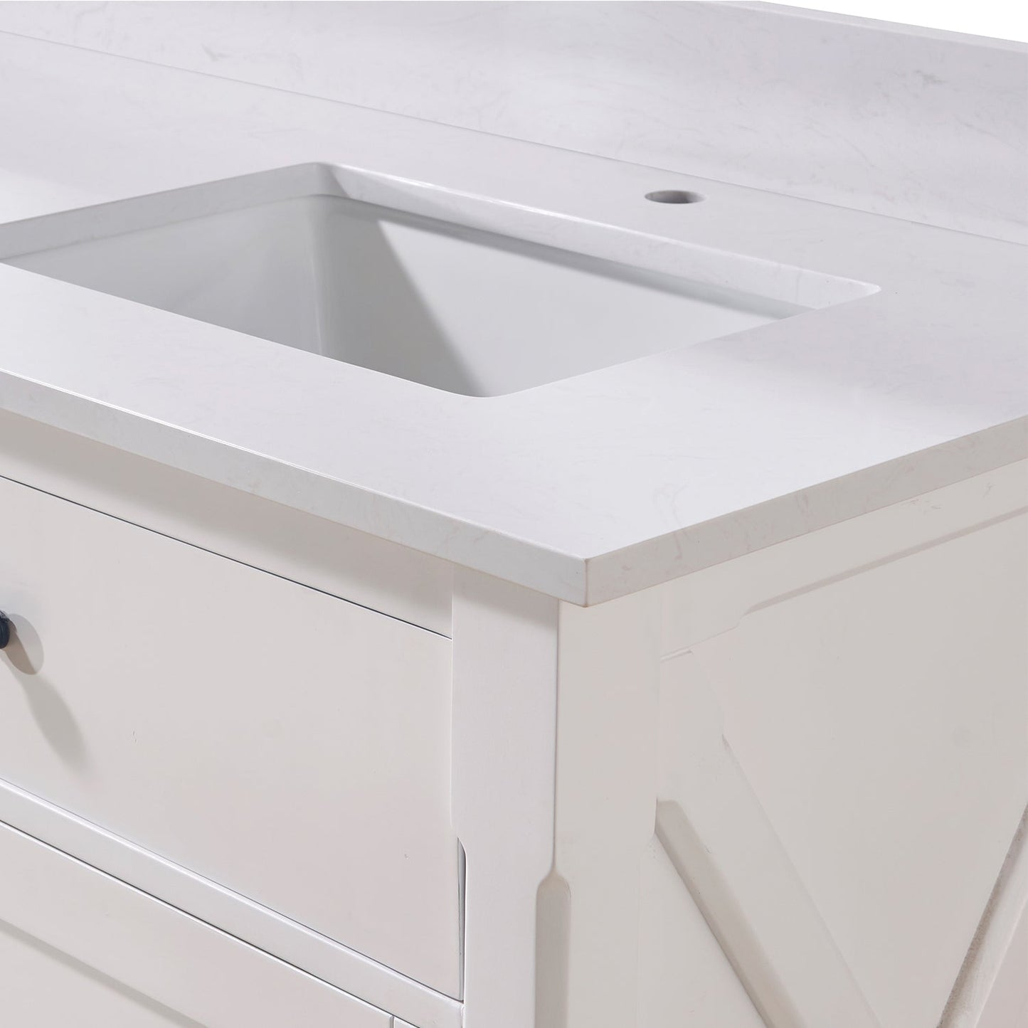 73"  Composite Stone Vanity Top in Jazz White with White Sink