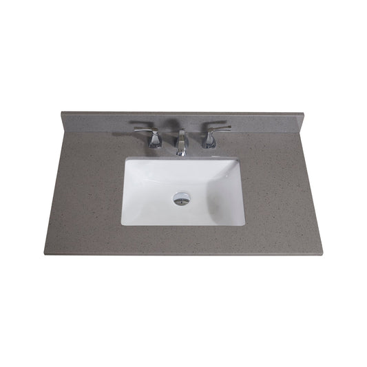 37"  Mountain Gray/Polished Engineered Marble Bathroom Vanity Top with White Sink