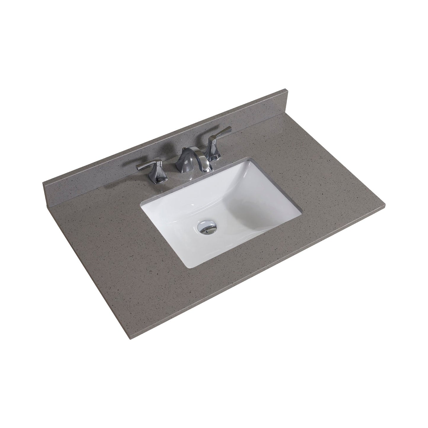 37"  Mountain Gray/Polished Engineered Marble Bathroom Vanity Top with White Sink